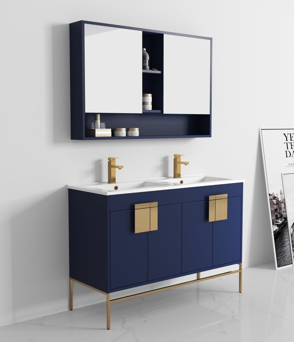 47" Tennant Brand Kuro Minimalistic Navy Blue Double Bathroom Vanity - CL-108NB-47QD - Bentoncollections