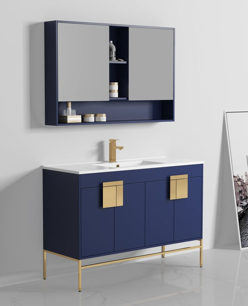 47" Tennant Brand Kuro Minimalistic Navy Blue Single Sink Bathroom Vanity - CL-108NB-50SK - Bentoncollections