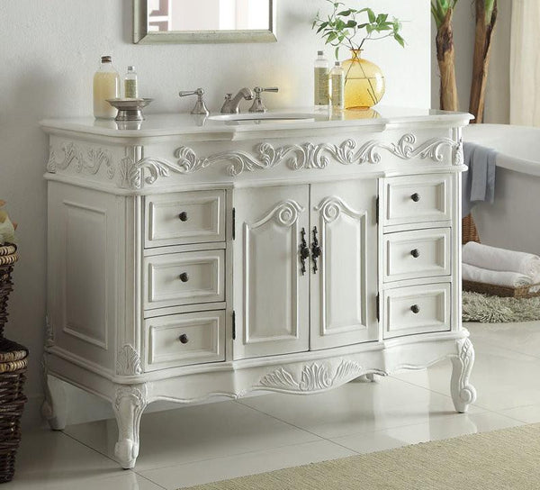 48" Antique White Traditional Style Single Sink Beckham Bathroom Vanity - SW-3882W-AW-48 - Bentoncollections