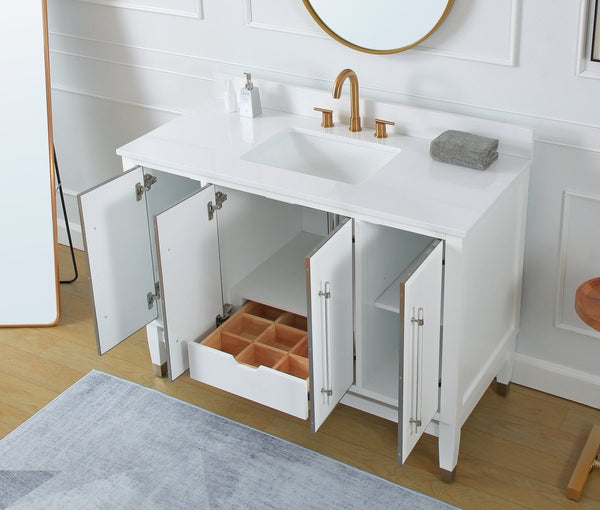 48" Tennant Brand Bertone White Modern Bathroom Sink Vanity Q164WT-48QT - Bentoncollections