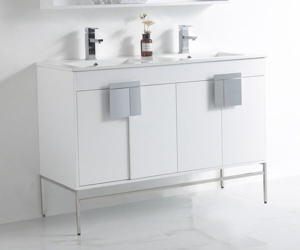 48" Tennant Brand Kuro Minimalistic White Double Bathroom Vanity - CL-101WH-47QD - Bentoncollections