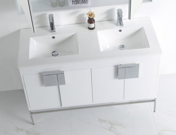 48" Tennant Brand Kuro Minimalistic White Double Bathroom Vanity - CL-101WH-47QD - Bentoncollections