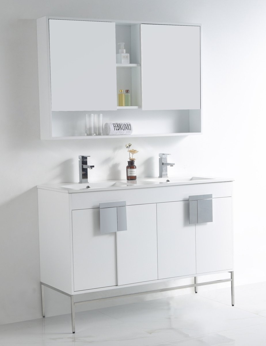 48" Tennant Brand Kuro Minimalistic White Double Bathroom Vanity - CL-101WH-47QD - Bentoncollections
