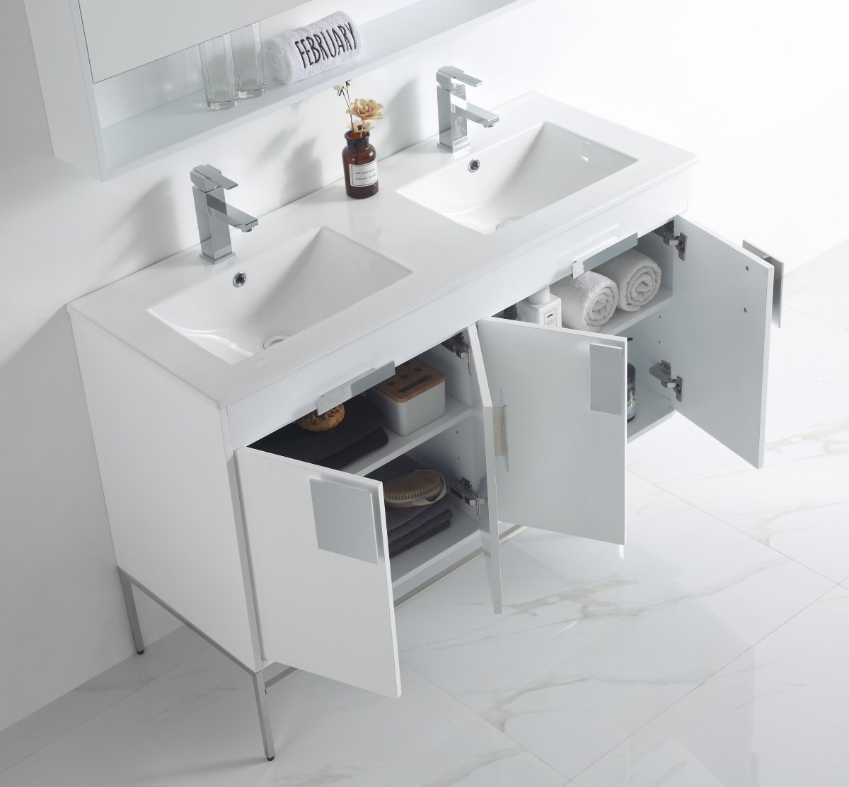 48" Tennant Brand Kuro Minimalistic White Double Bathroom Vanity - CL-101WH-47QD - Bentoncollections