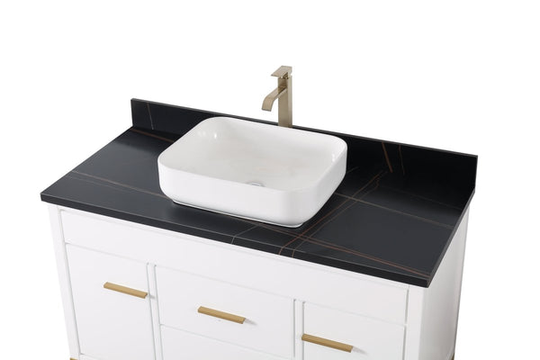 48" Tennant Brand Modern Style White Beatrice Vessel Sink Bathroom Vanity - TB-9948WT-48BK - Bentoncollections