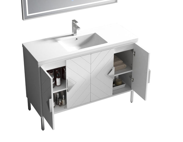 48" Tennant Brand Modern Style White Eileen Bathroom Sink Vanity - AC-66WT48 - Bentoncollections