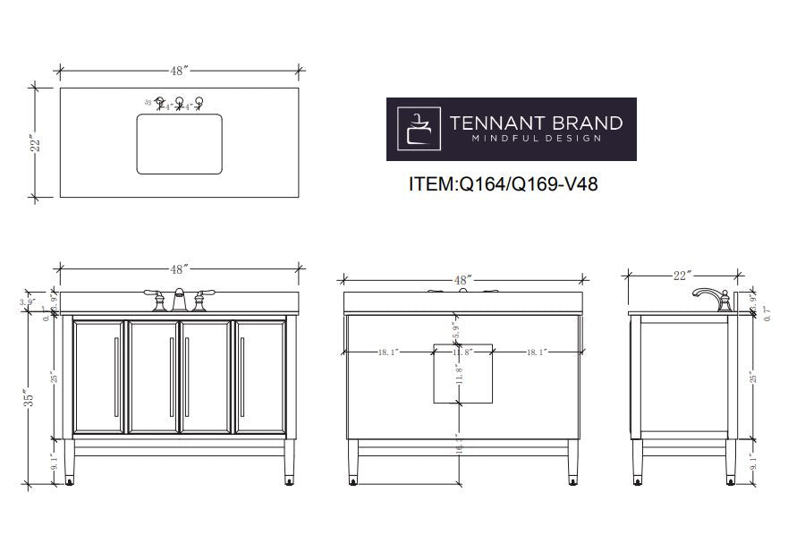 48" Tennant Brand Navy Blue Bertone Bathroom Sink Vanity - Model # Q169NB-48QT - Bentoncollections