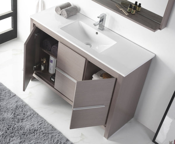 48" Tennant Brand VIARA Modern Style Vanity - Bathroom Sink Vanity in Gray Oak Finish - CL10-GO48-ZI - Bentoncollections