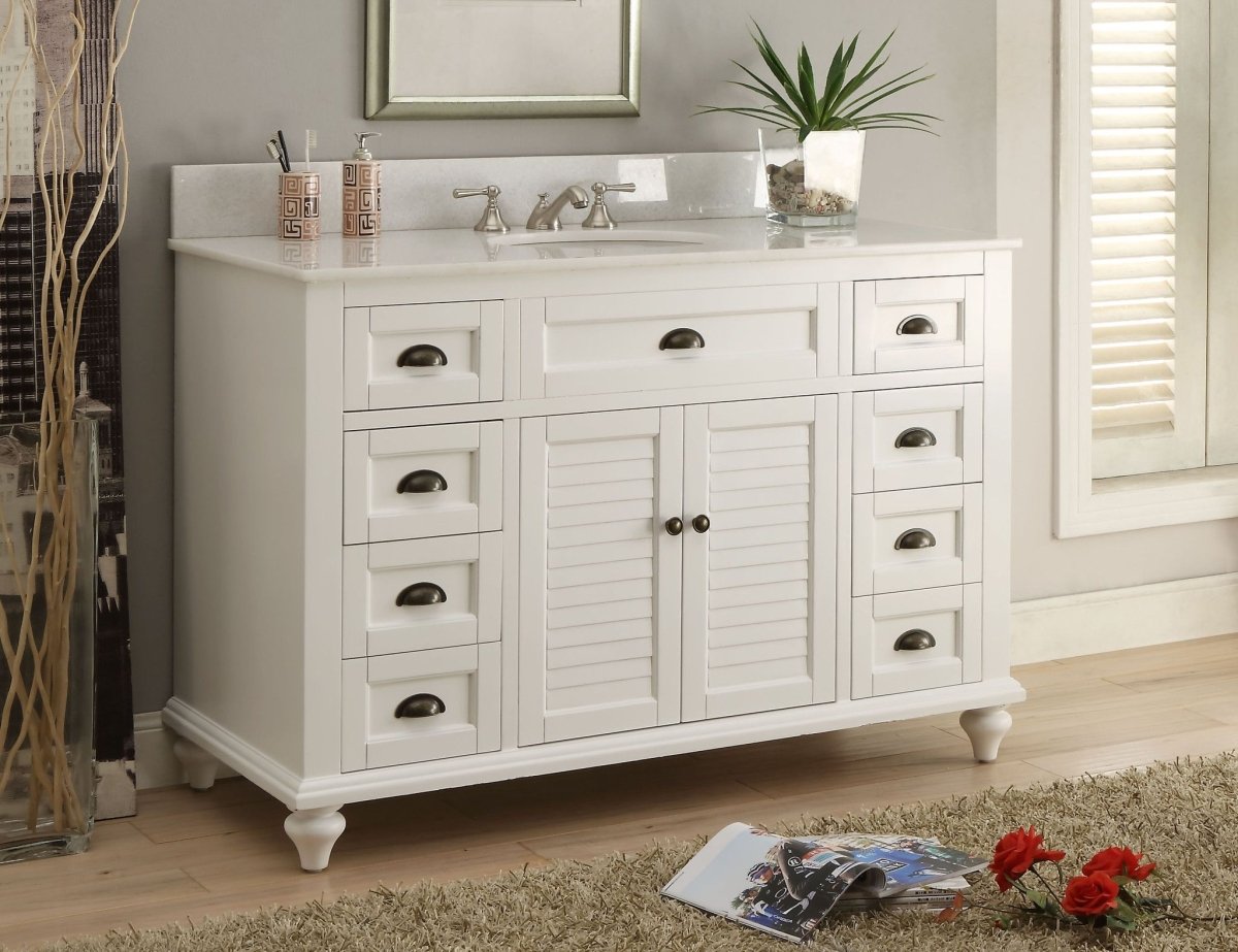 49" Cottage Style White Glennville Bathroom Sink Vanity - GD-28327W - Bentoncollections