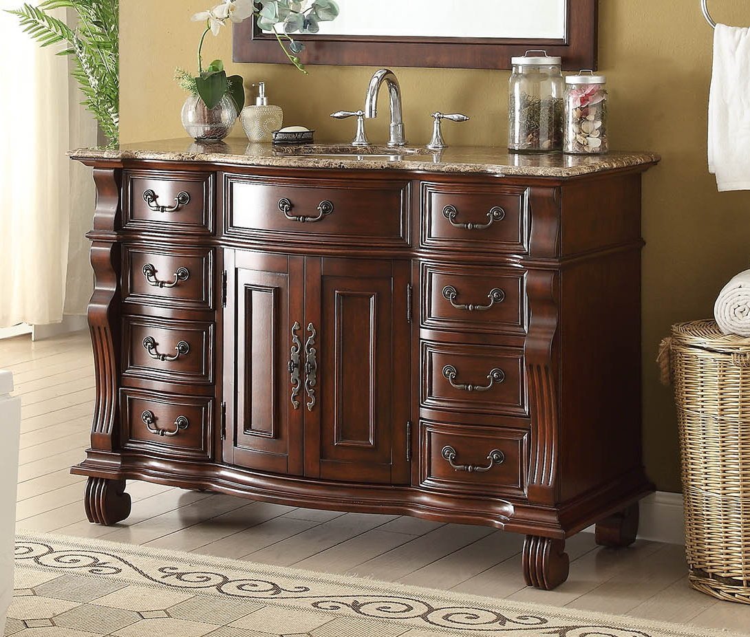 50" Cherry Wood Hopkinton Bathroom Sink Vanity Baltic Brown Stone Top GD-4437SB-50 - Bentoncollections