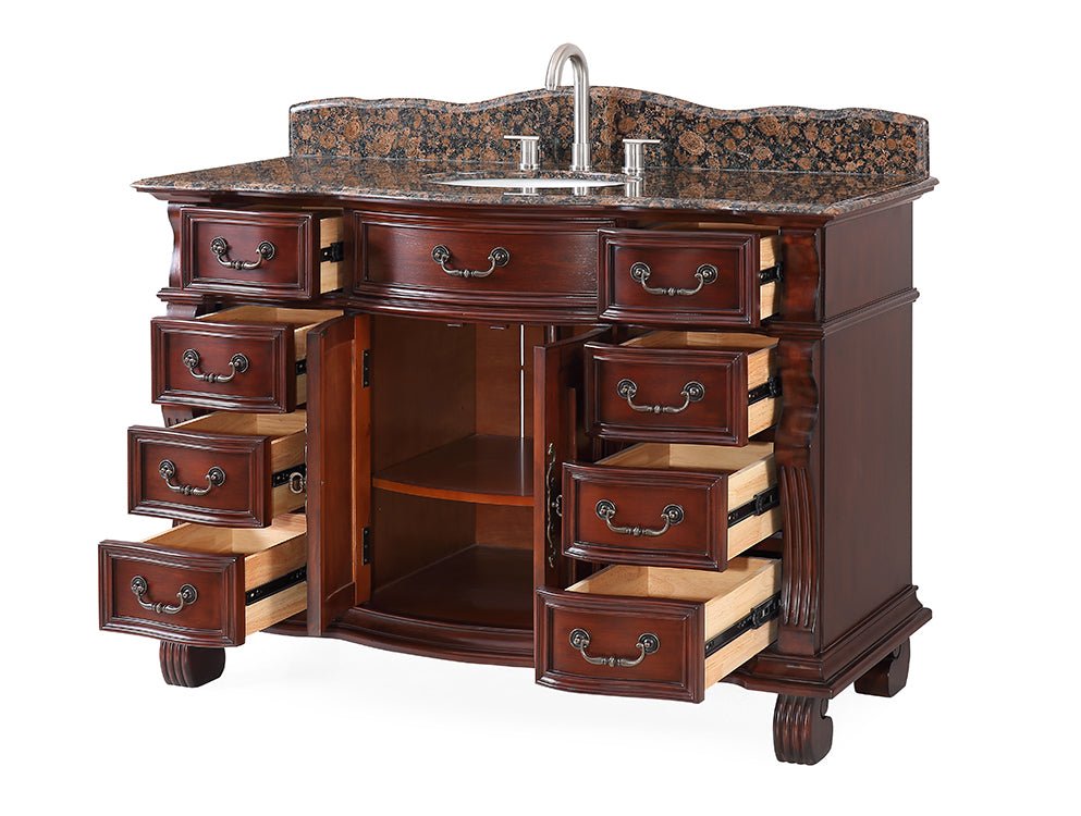 50" Cherry Wood Hopkinton Bathroom Sink Vanity Baltic Brown Stone Top GD-4437SB-50 - Bentoncollections