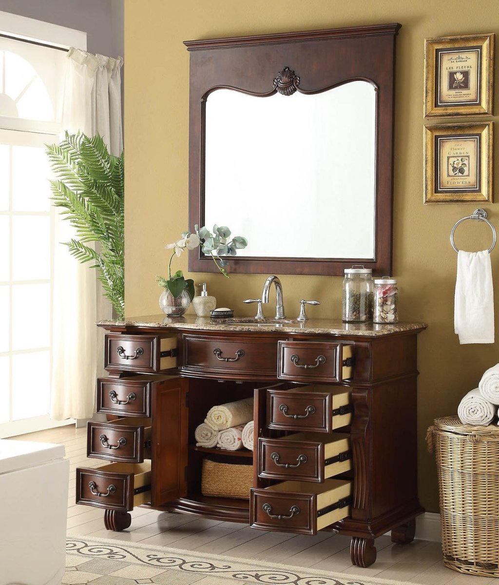 50" Cherry Wood Hopkinton Bathroom Sink Vanity Baltic Brown Stone Top GD-4437SB-50 - Bentoncollections