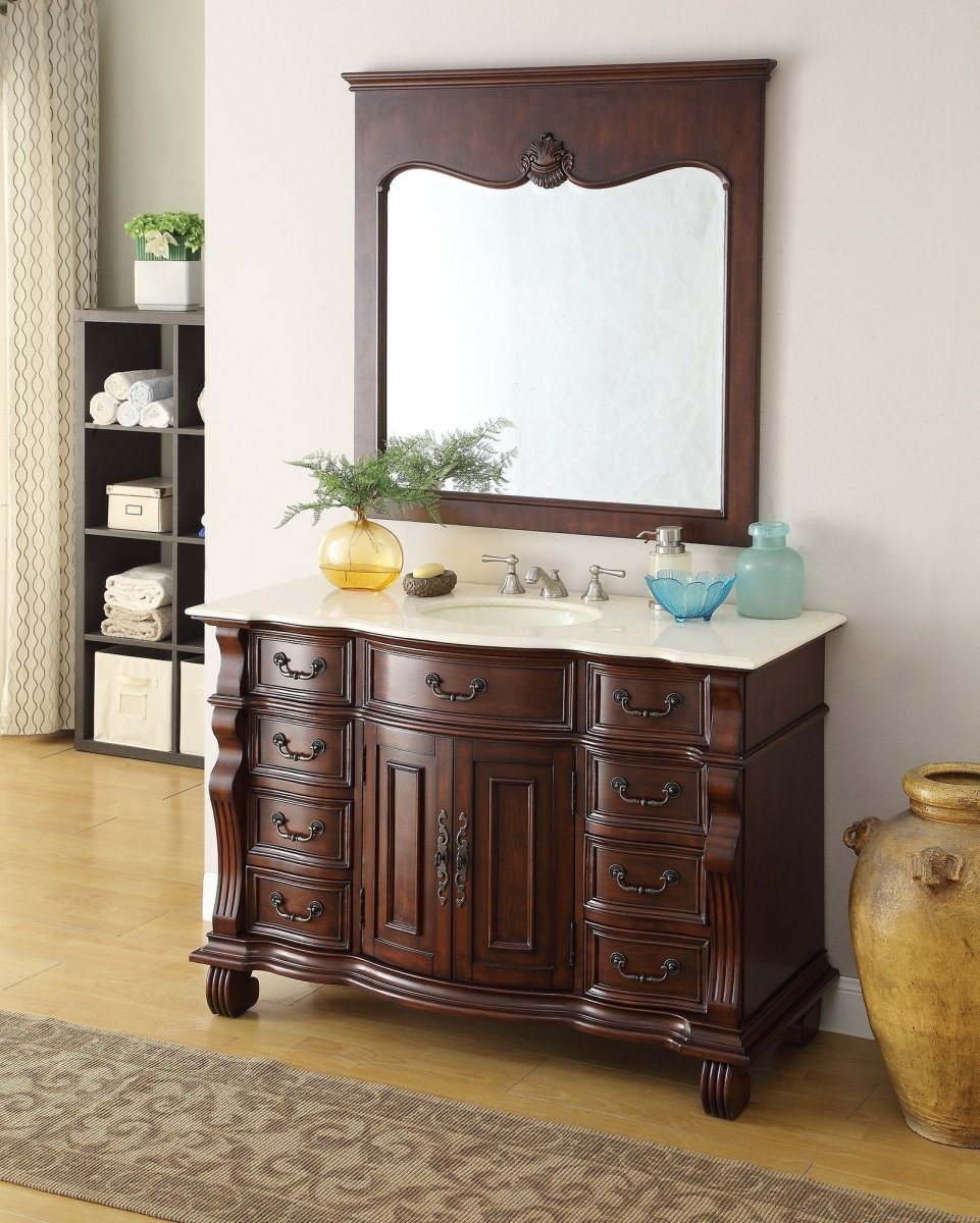 50" Cherry Wood Hopkinton Bathroom Sink Vanity Creama Mafil Marble Top GD-4437M-50 - Bentoncollections