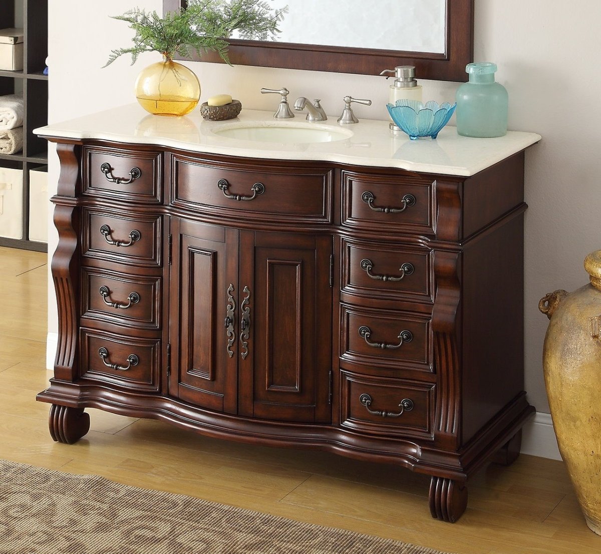50" Cherry Wood Hopkinton Bathroom Sink Vanity Creama Mafil Marble Top GD-4437M-50 - Bentoncollections