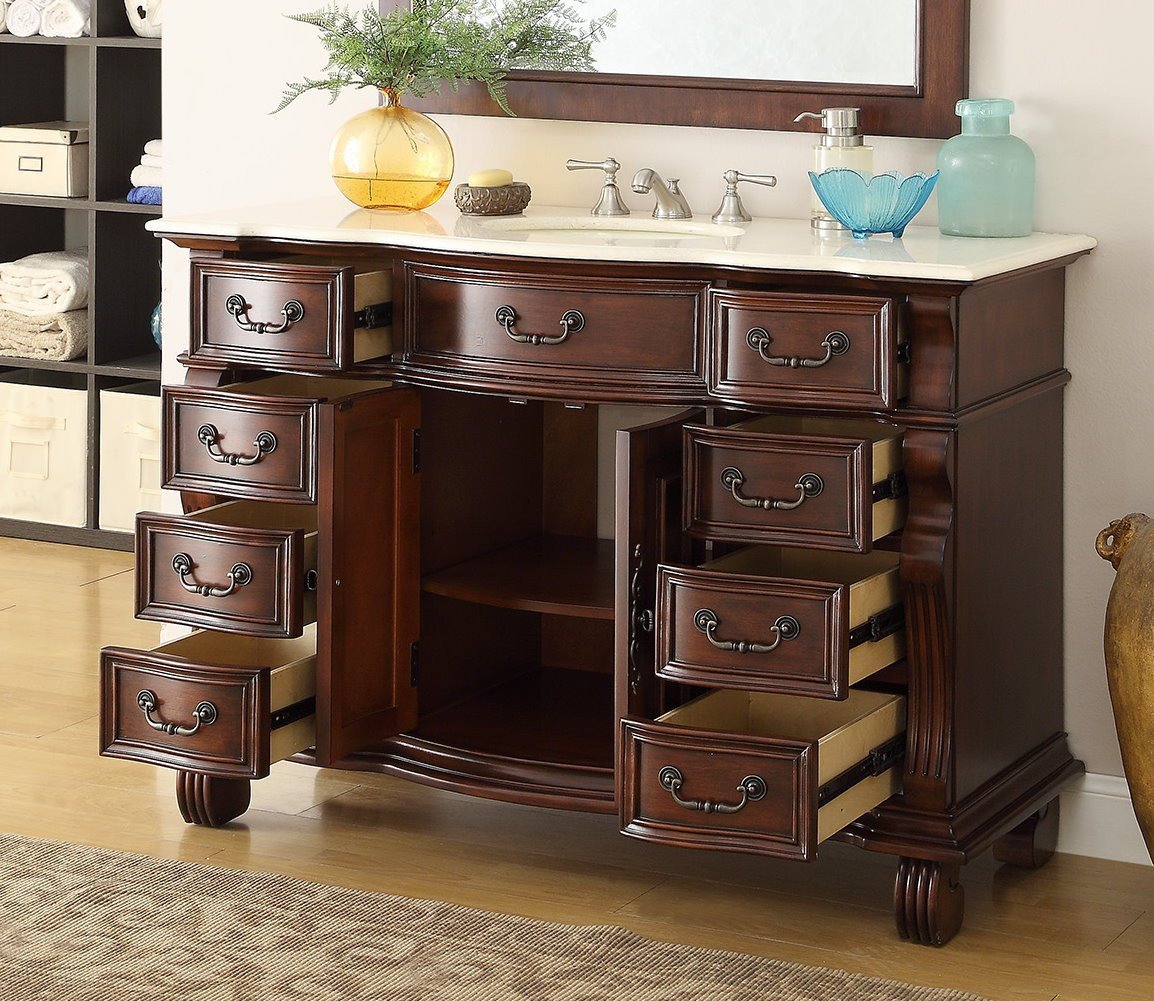 50" Cherry Wood Hopkinton Bathroom Sink Vanity Creama Mafil Marble Top GD-4437M-50 - Bentoncollections