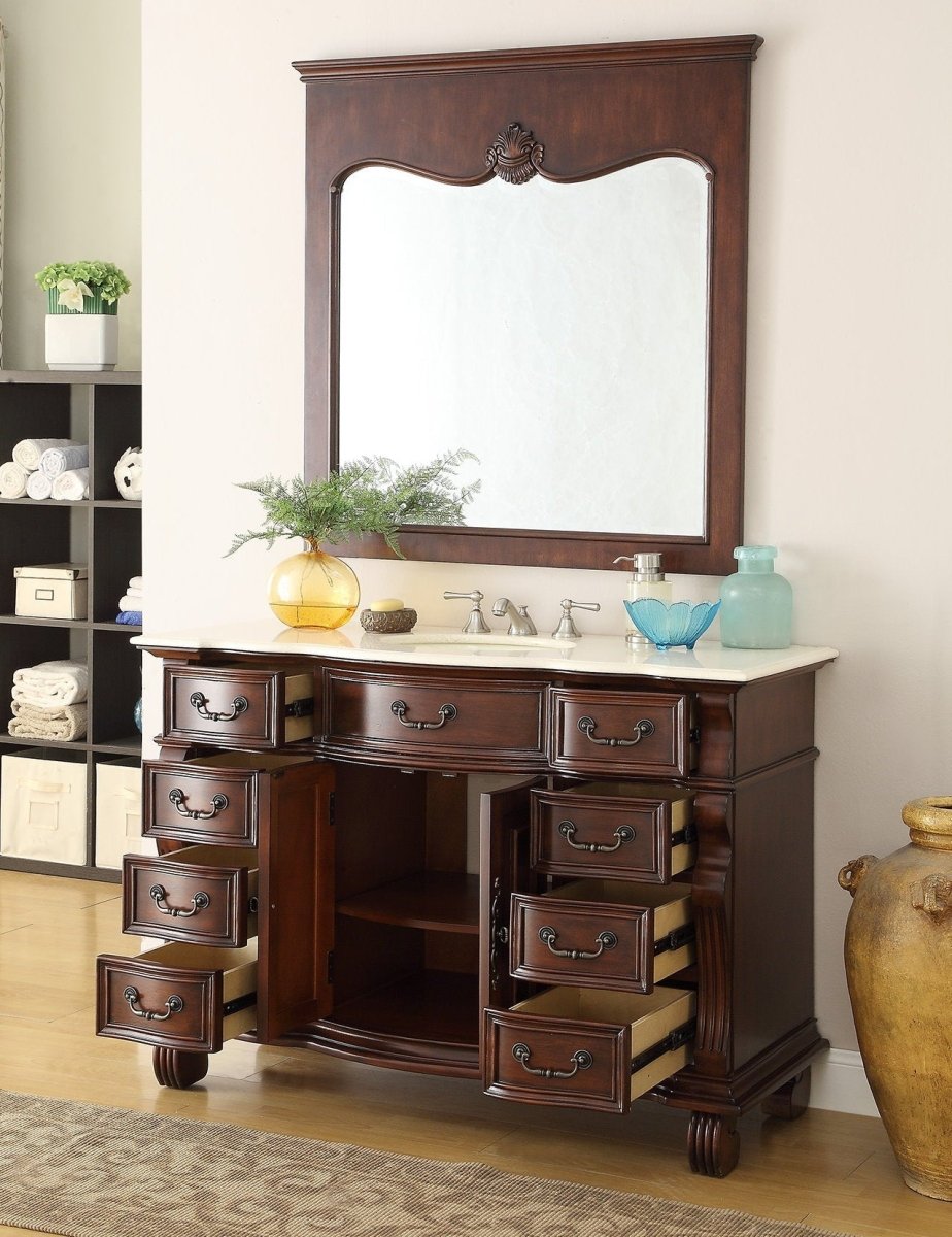 50" Cherry Wood Hopkinton Bathroom Sink Vanity Creama Mafil Marble Top GD-4437M-50 - Bentoncollections