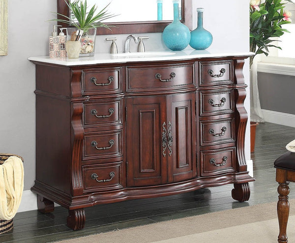 50" Traditional Style Cherry Wood Hopkinton Bathroom Sink Vanity White Marble Top GD-4437W-50 - Bentoncollections