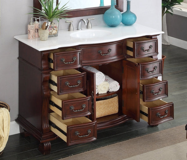 50" Traditional Style Cherry Wood Hopkinton Bathroom Sink Vanity White Marble Top GD-4437W-50 - Bentoncollections