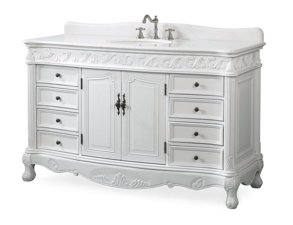 56" Antique White Traditional Style Single Sink Beckham Bathroom Vanity - SW-3882W-AW-56 - Bentoncollections