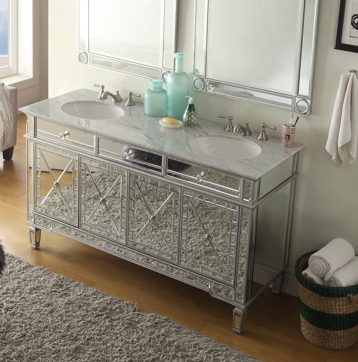 60” Ashlia Double Sink Vanity - Model # 7322Q60 - Bentoncollections