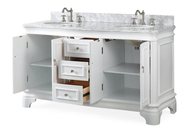 60" Benton Collection Double Sink Sesto White Bathroom Vanity - 2077W-RA - Bentoncollections