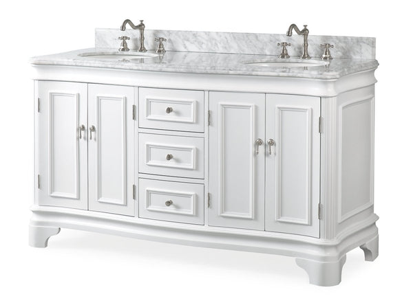 60" Benton Collection Double Sink Sesto White Bathroom Vanity - 2077W-RA - Bentoncollections