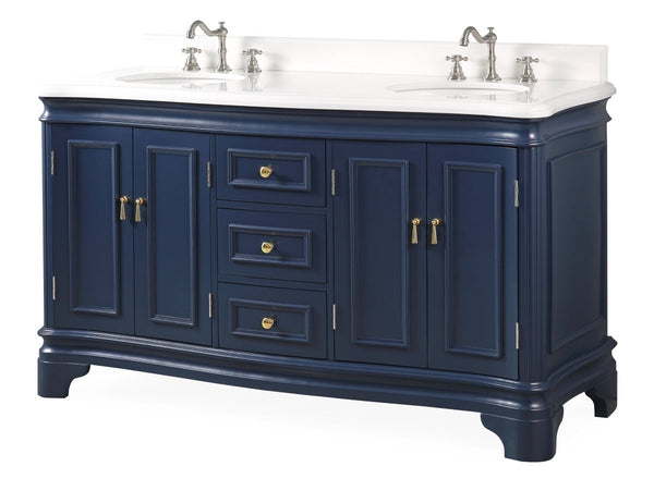 60" Benton Collection Sesto Navy Blue Bathroom Vanity - 2077NB-QT - Bentoncollections