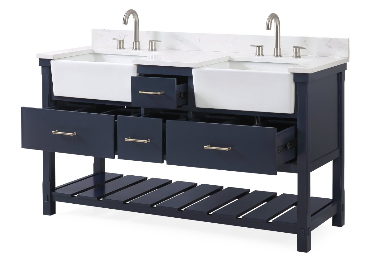 60-Inches Kendia Double Farmhouse Sink Bathroom Vanity - FW-7060-NB60 - Bentoncollections
