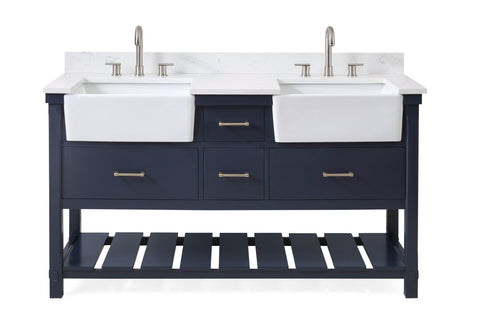 60-Inches Kendia Double Farmhouse Sink Bathroom Vanity - FW-7060-NB60 - Bentoncollections