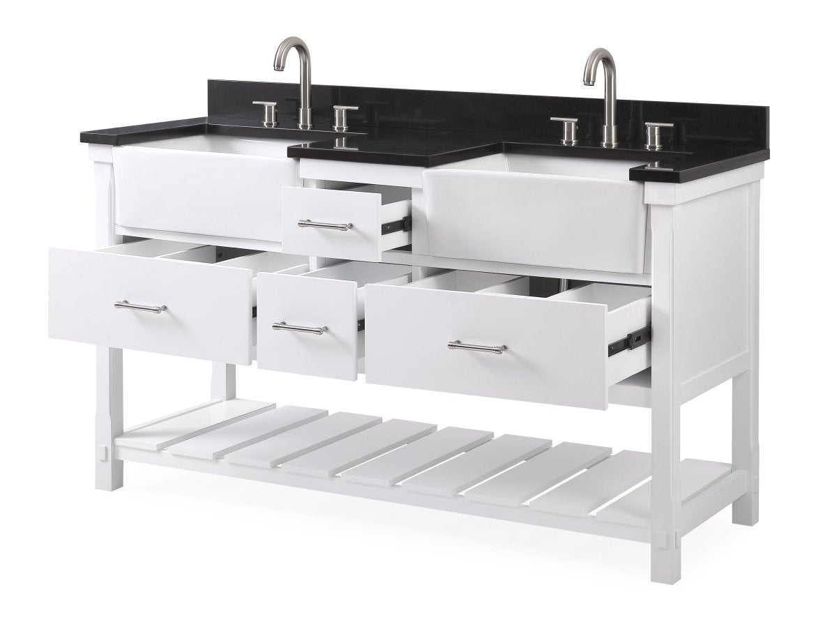 60-Inches Kendia Double Farmhouse Sink Bathroom Vanity - GD-7060-WT60-GT - Bentoncollections