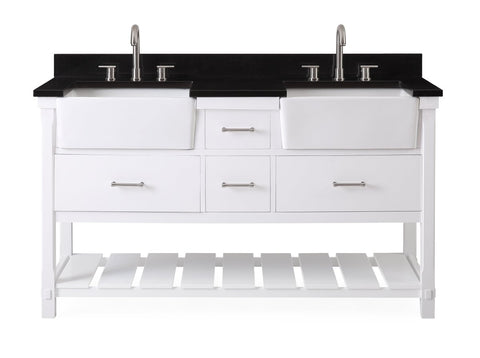 60-Inches Kendia Double Farmhouse Sink Bathroom Vanity - GD-7060-WT60-GT - Bentoncollections
