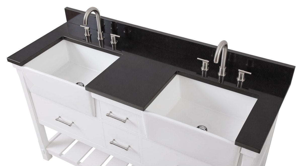 60-Inches Kendia Double Farmhouse Sink Bathroom Vanity - GD-7060-WT60-GT - Bentoncollections