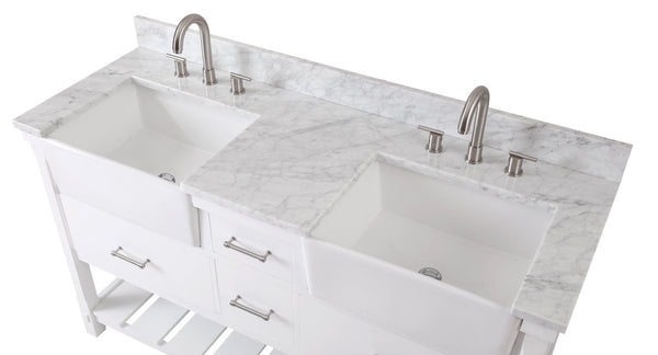60-Inches Kendia Double Farmhouse Sink Bathroom Vanity - GD-7060-WT60-RA - Bentoncollections