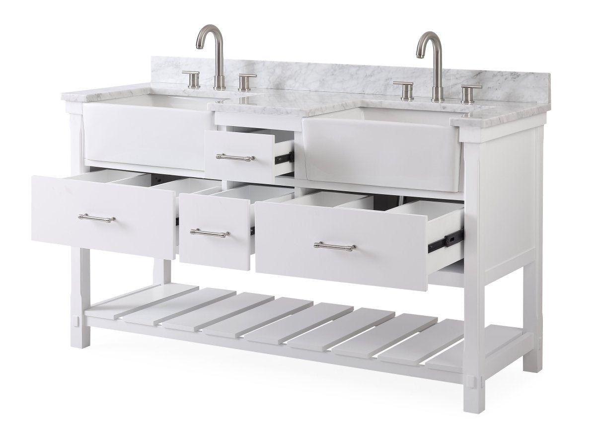 60-Inches Kendia Double Farmhouse Sink Bathroom Vanity - GD-7060-WT60-RA - Bentoncollections