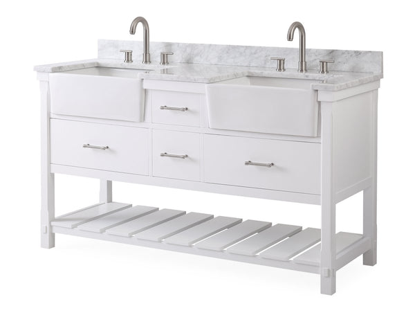 60-Inches Kendia Double Farmhouse Sink Bathroom Vanity - GD-7060-WT60 ...