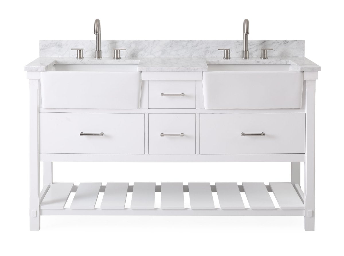 60-Inches Kendia Double Farmhouse Sink Bathroom Vanity - GD-7060-WT60-RA - Bentoncollections