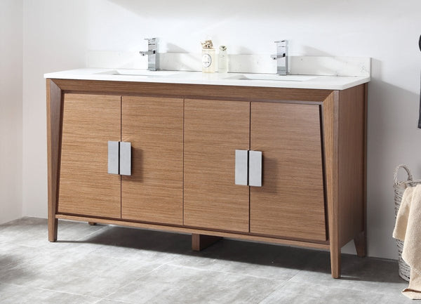 60" Larvotto Light Wheat Contemporary Double Sink Bathroom Vanity - CL-22WV60-QT - Bentoncollections