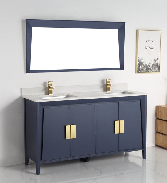 60" Larvotto Navy Blue Contemporary Double Sink Bathroom Vanity - CL-22NB60-QT - Bentoncollections