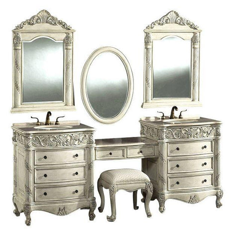 60" Old Fashion Wellesley bathroom vanity w/ make up table set # BC-7630AW - Bentoncollections