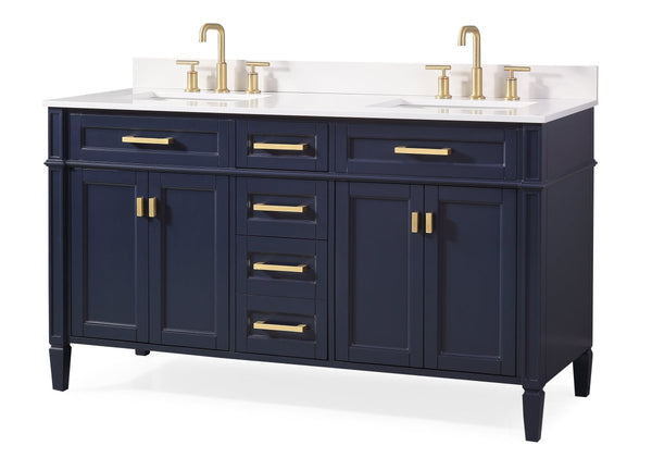 60" Tennant Brand Durand Modern Navy Blue Double Sink Bathroom Vanity 1808-D60NB-QT - Bentoncollections