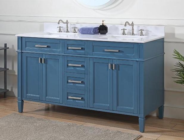 60" Tennant Brand Durand Modern Teal Blue Double Sink Bathroom Vanity QT-1808-D60TB - Bentoncollections