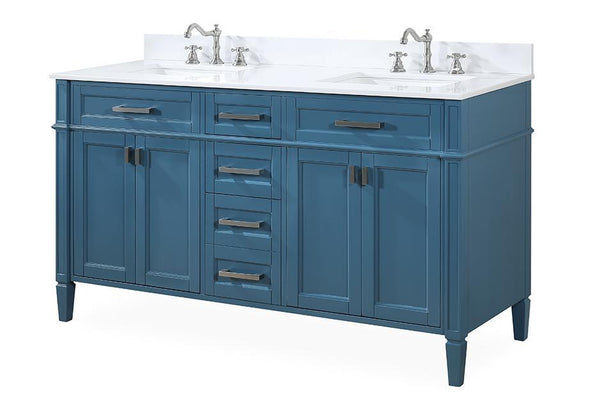 60" Tennant Brand Durand Modern Teal Blue Double Sink Bathroom Vanity QT-1808-D60TB - Bentoncollections