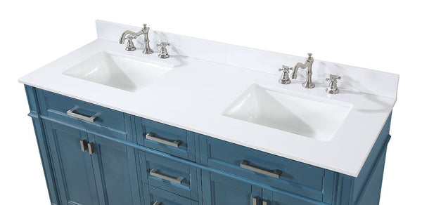 60" Tennant Brand Durand Modern Teal Blue Double Sink Bathroom Vanity QT-1808-D60TB - Bentoncollections