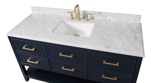 60" Tennant Brand Italian Carrara Navy Blue Color Finish Single Sink Vanity - Aruzza # 2822-S60NB - Bentoncollections