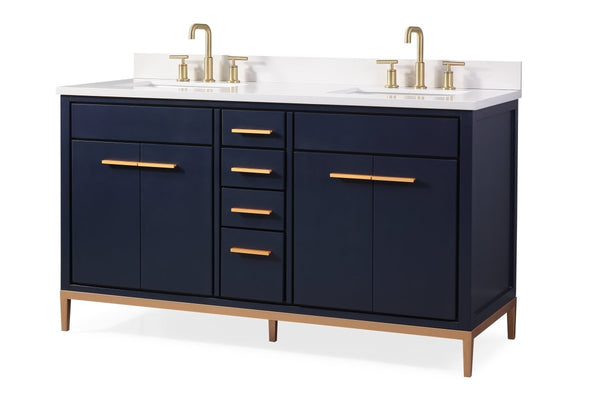 60" Tennant Brand Modern Style Navy Blue Beatrice Double Sink Bathroom Vanity - TB-9444-D60NB - Bentoncollections
