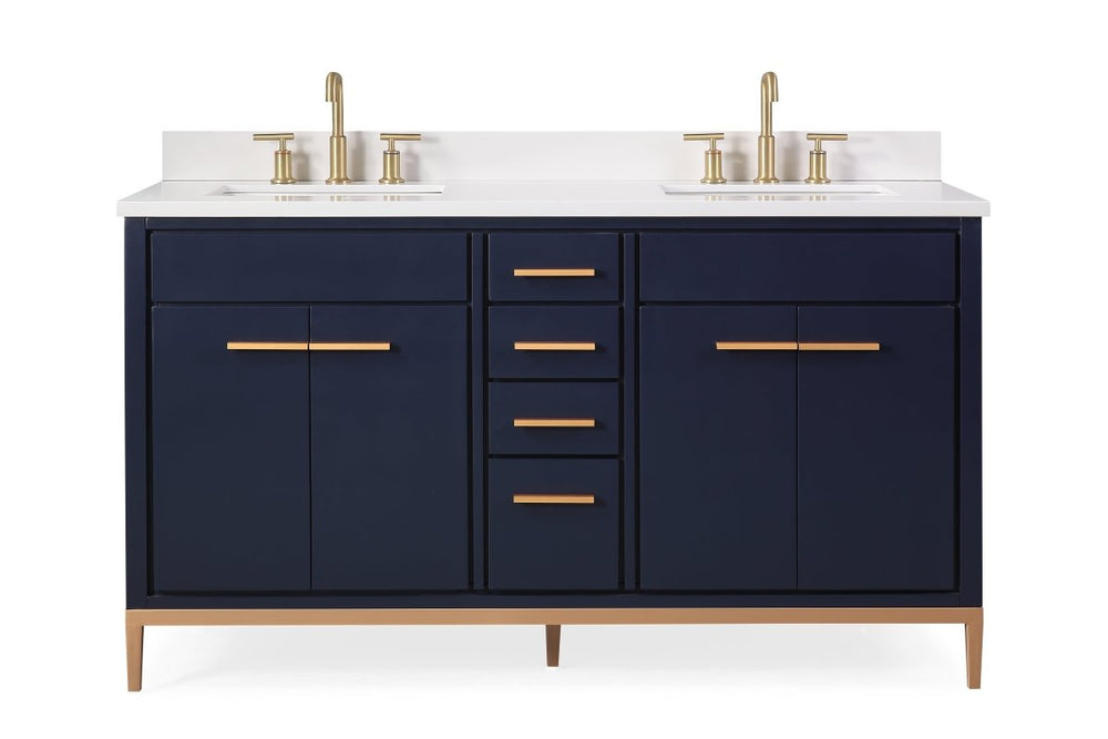 60" Modern Style Navy Blue Beatrice Double Sink Bathroom Vanity