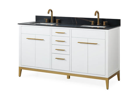 60" Tennant Brand Modern Style White Beatrice Double Sink Bathroom Vanity - TB-9777-W60GT - Bentoncollections