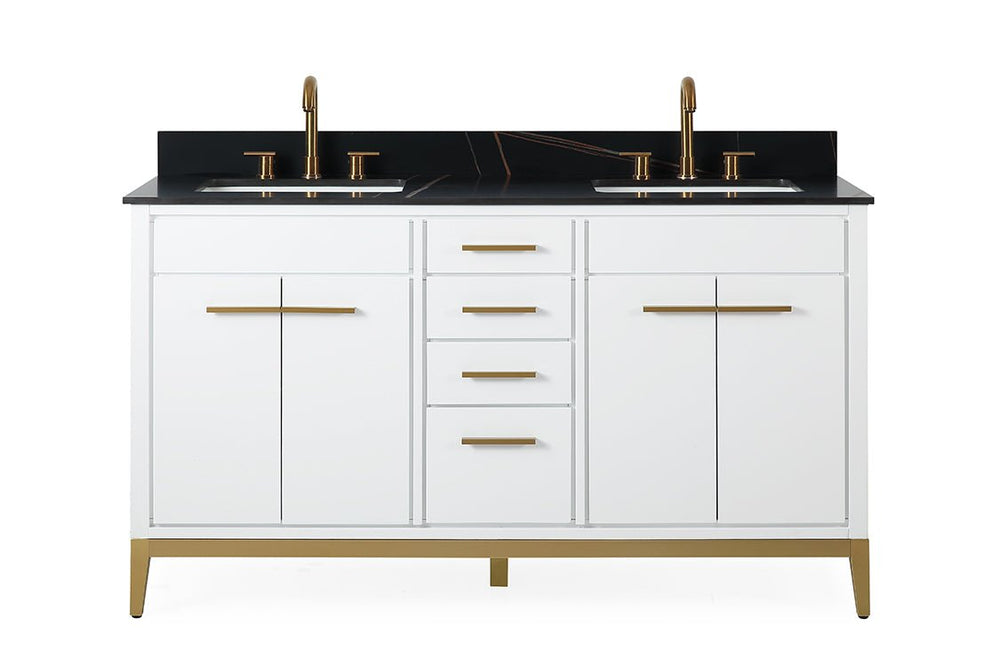 60" Modern Style White Beatrice Double Sink Bathroom Vanity