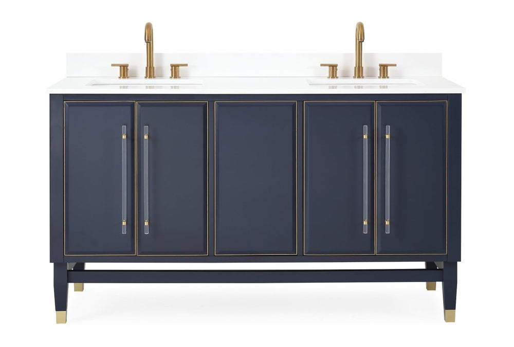 60" Navy Blue Bertone Double Bathroom Sink Vanity