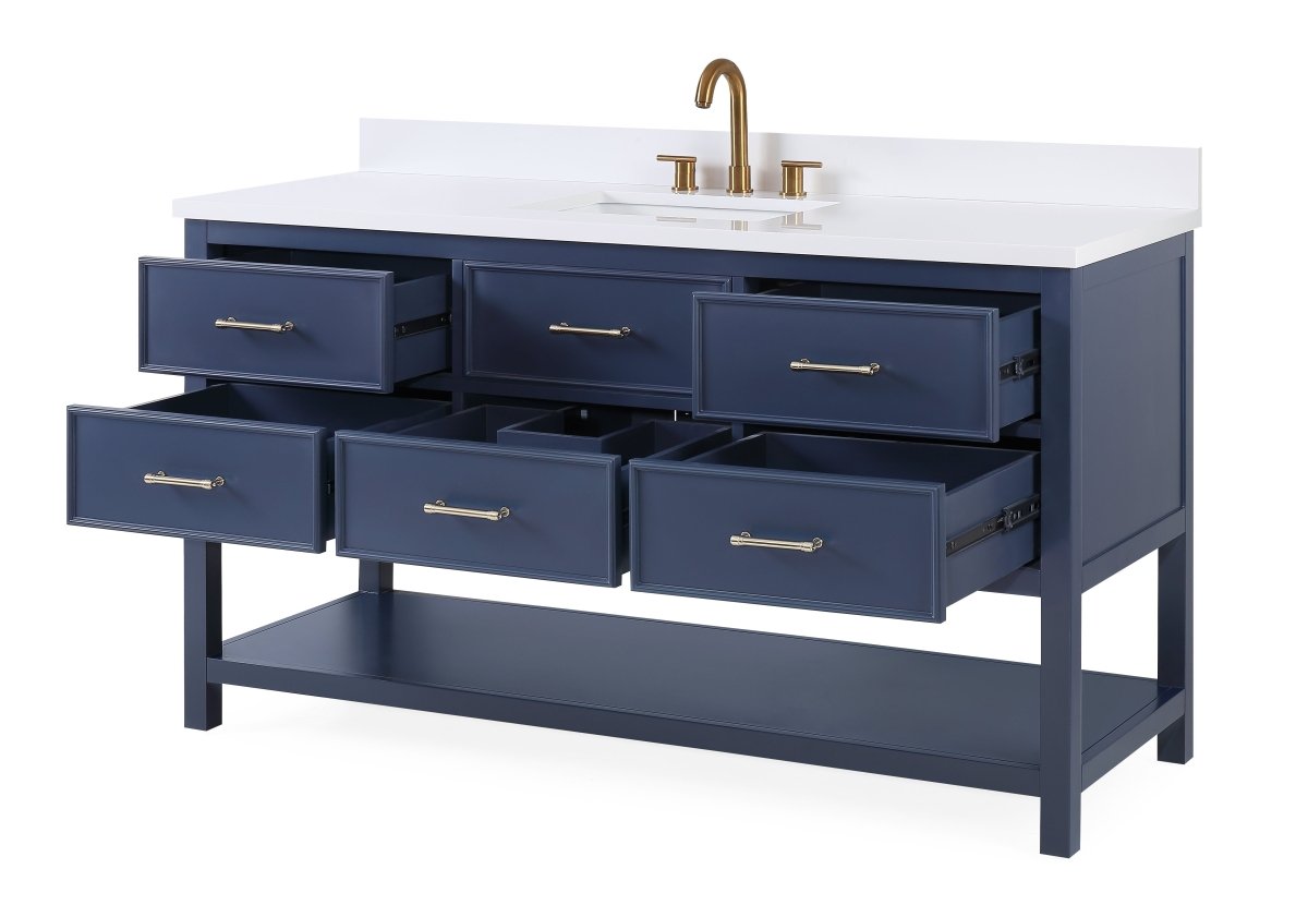 60" Tennant Brand Navy Blue Color Felton Bathroom Sink Vanity # 7440-NB60S - Bentoncollections